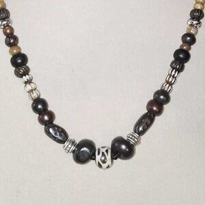 Handcrafted carved Natural Buffalo bone bead necklace brown tan adjustable Cord